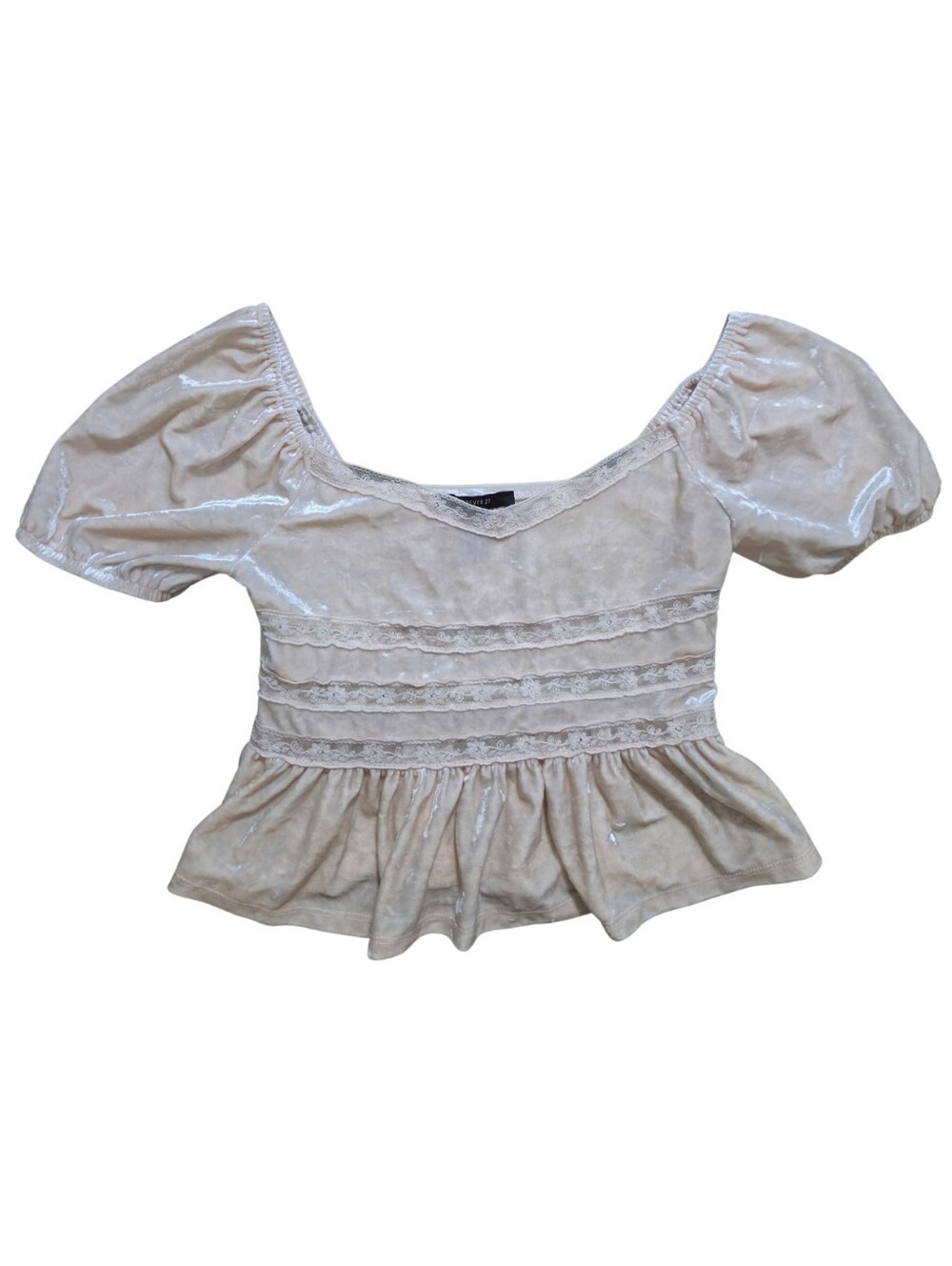 Crushed Velvet Cropped Milkmaid Top Womens S Babydoll Cream Coquette Y2K Cottage